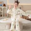 100% Cotton Girls Pajama Set Long Sleeve Cartoon Print Sleepwear Open Front Robe Style Fall