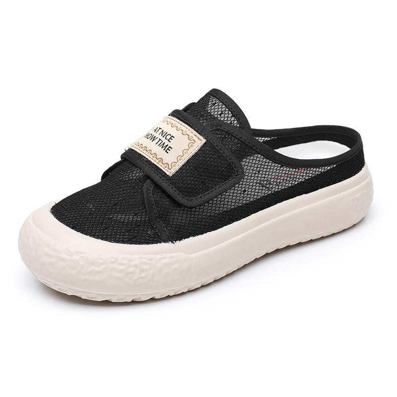 New summer women's lace mesh cloth shoes soft sole half drag Velcro lazy shoes casual fashion versatile student shoes