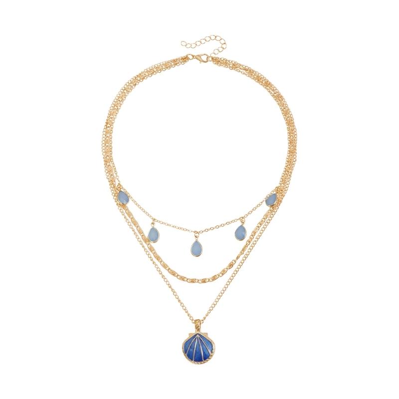 Многослойное синее ожерелье-подвеска  Ракушка  Антикварный дизайн Цепочка на ключицы Сплав Ключичная цепочка Украшение для женщин 1