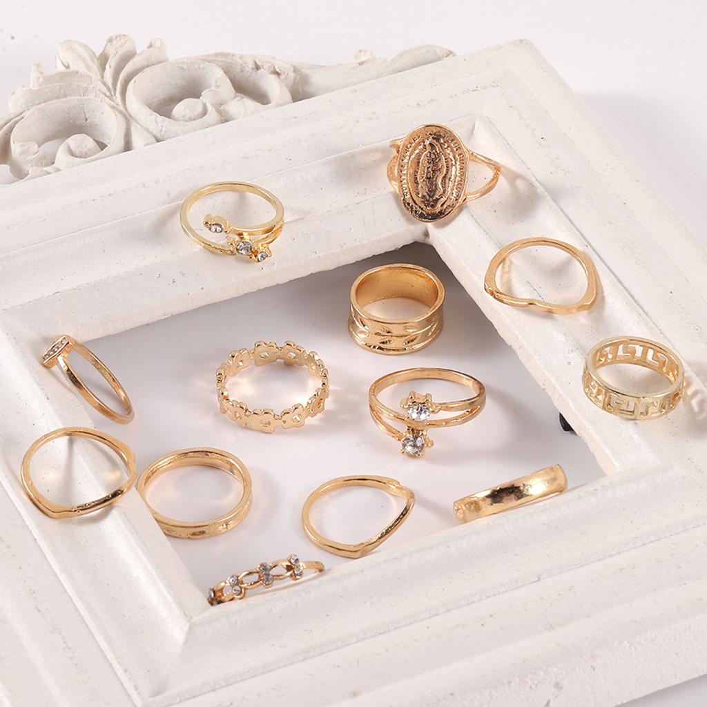 13-piece Set of Ladies' Rings - Simple Virgin Mary Pattern Joint Rings - Small Flowers and Leaves - 13-piece Set of Ring Finger Rings