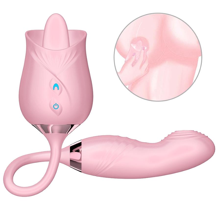 2 In 1 Rose-Sucking Vibrator Women Nipple Vagina Dildo Masturbators Tongue Licking Penetration Vagina Vibrator Sex Toys Adults