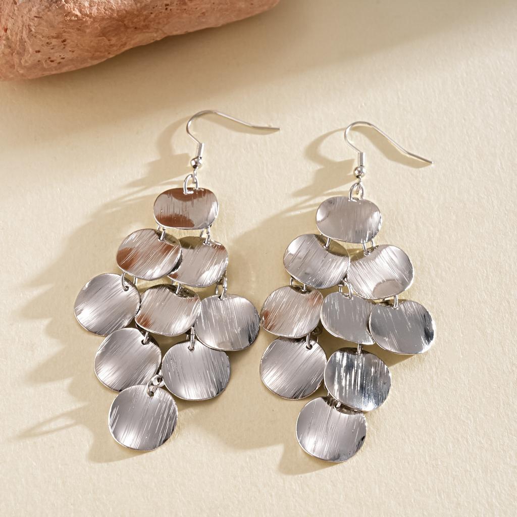 European and American round geometric round fringed ear hook retro temperament exaggerated earrings niche high fashion earrings