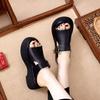 Fashion 2025 New Women'S Leather Upper Plus Size Sandals Open Toe Roman Thick Sole Flat Sandals Hollow Breathable Comfort