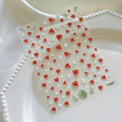 Wassermelonen Nagelkunst Aufkleber mit 3D Relief - Niedliches Cartoon Blumen Design, Selbstklebende Abziehbilder für erwachsene Frauen, Nagelkunst Zubehör