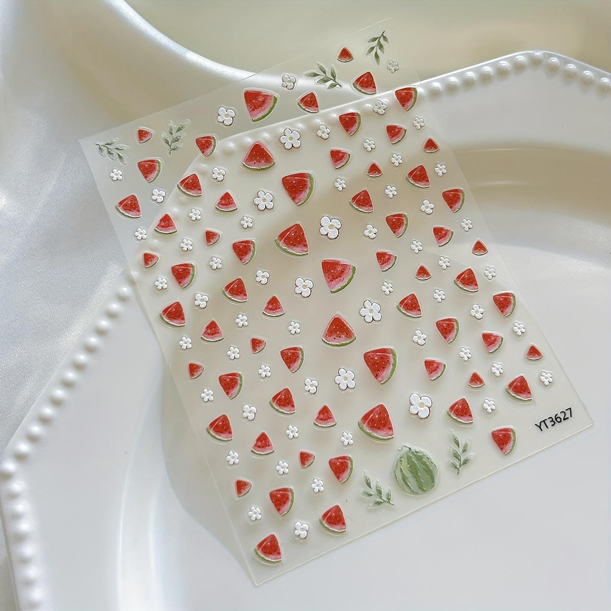 

Наклейки для ногтей Арбуз с 3D рельефом - Милый мультяшный цветочный дизайн, Самоклеящиеся наклейки для взрослых женщин, Аксессуары для нейл-арта красный