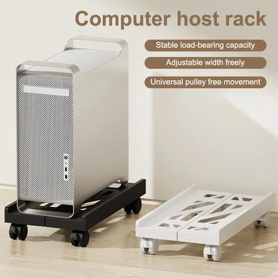 New Computer Host Storage Rack with Adjustable Mobile CPU Stand Heavy-duty PC Tower Stand with 4 Casters Desktop PC Floor Cart