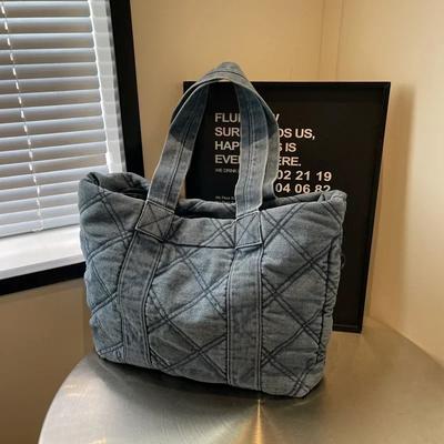 Bolsas femininas de grande capacidade em denim sólido, zíper de alta qualidade, bolsas de ombro casuais para senhoras, bolsas casuais para mulheres