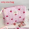 Cosmetic Bag With Strawberry Stripes And Quilted Polyester For Daily Use