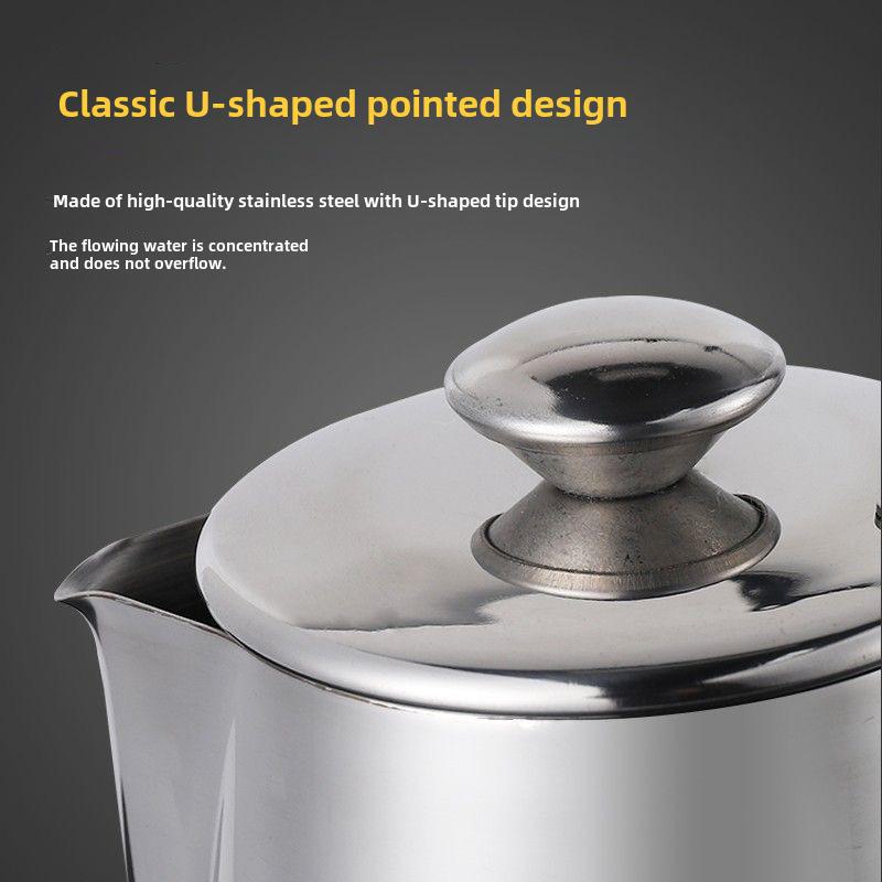 Milchaufschäumkrug aus Edelstahl mit Deckel, verdickter Ausguss, für Kaffee, Milchtee, kalte Getränke