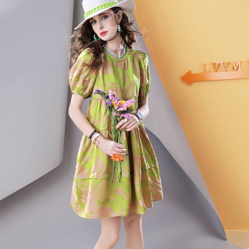 

European Station F665 Minority Fashion Silk Satin Floral Skirt Figure color In Stock S