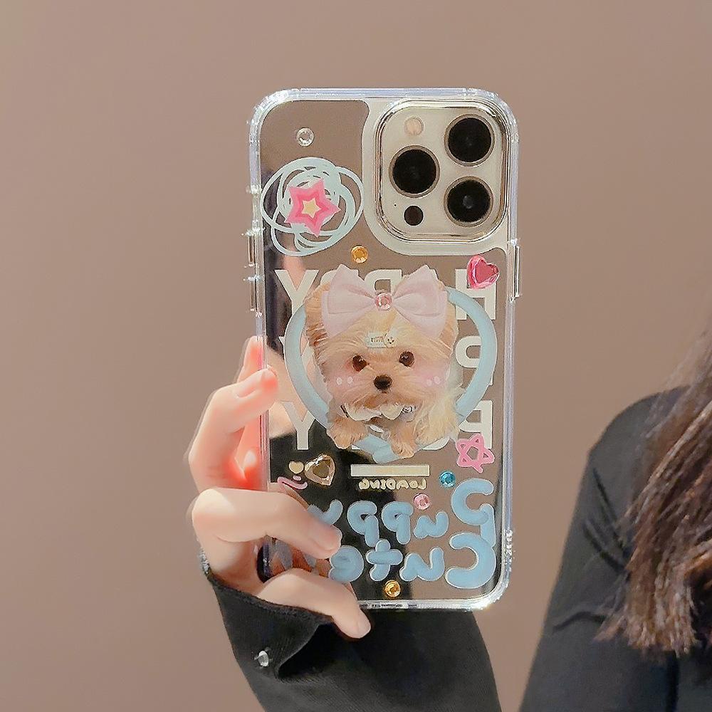 Dopamine Puppy 14promax IPhone Case Suitable for IPhone16 Cute 13 Makeup Mirror 15 Diamond