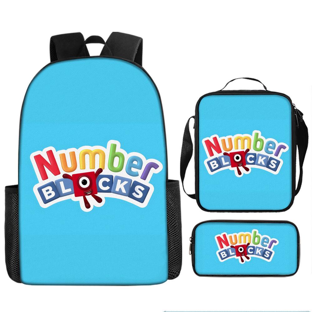 Digital Building Block Numberblocks School Bag Large Capacity Polyester Backpack Satchel Bag Pencil Bag Backpack Three-Piece Set