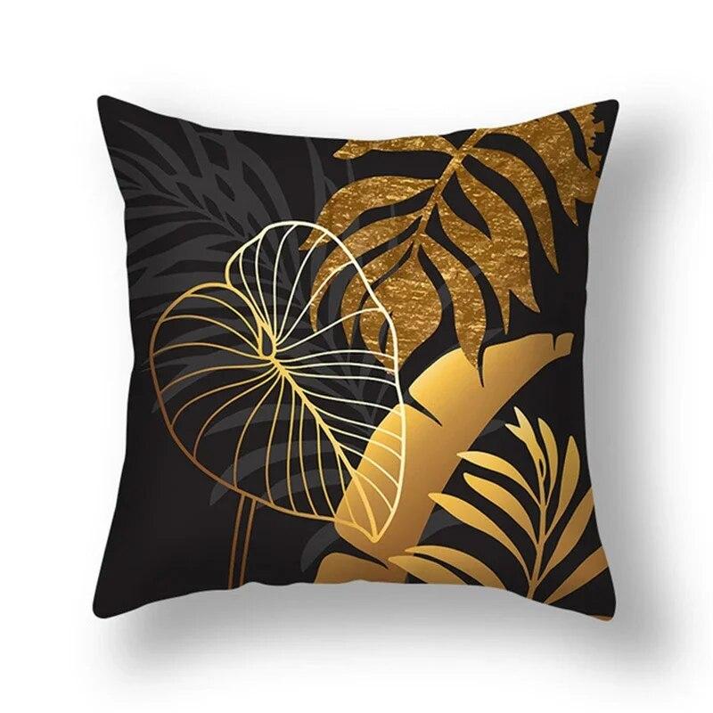 45x45cm Ginkgo Leaf Polyester Cushion Cover Black Gold  Lumbar Pillow  Living Room Chair Sofa Home Decor Gift