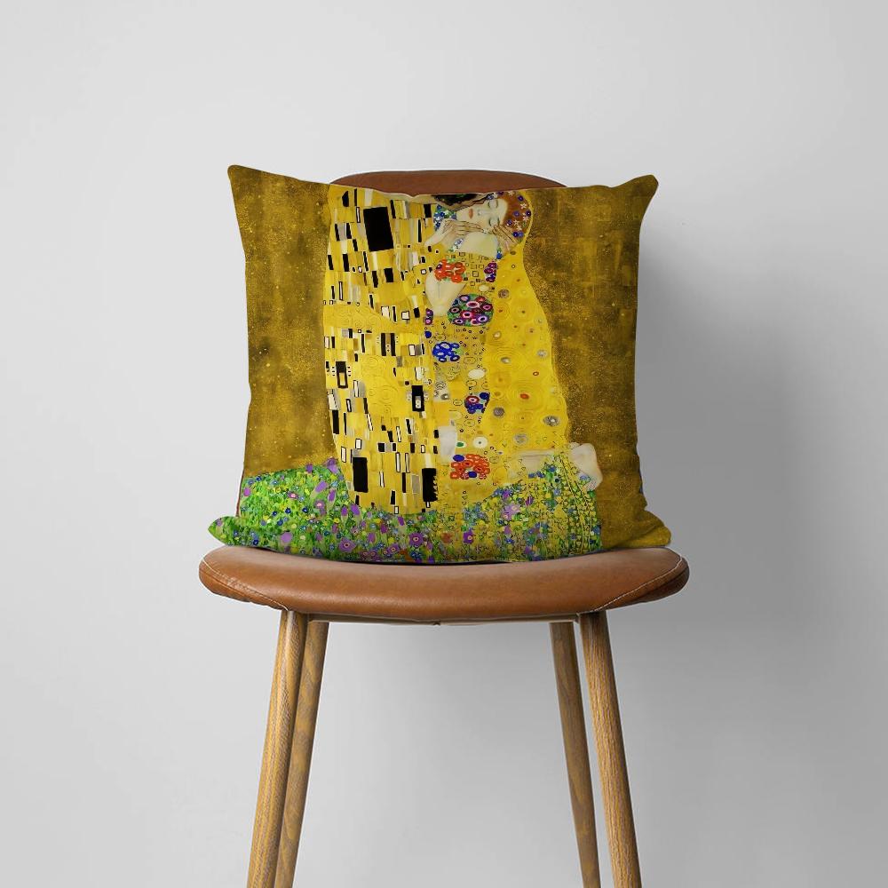 Art Gustav Klimt The Kiss cushion cover For Bedroom Car Coffee Shop Room Soft and Living Room Sofa Decorative Pillow Cover Case