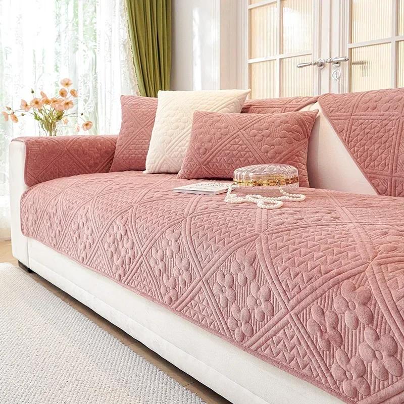 Winter Luxury Sofa Cover for Living Room Non-Slip White Thick Sofa Cushion Mat Simple Style Plush Sofa Towel Home Couch Decor
