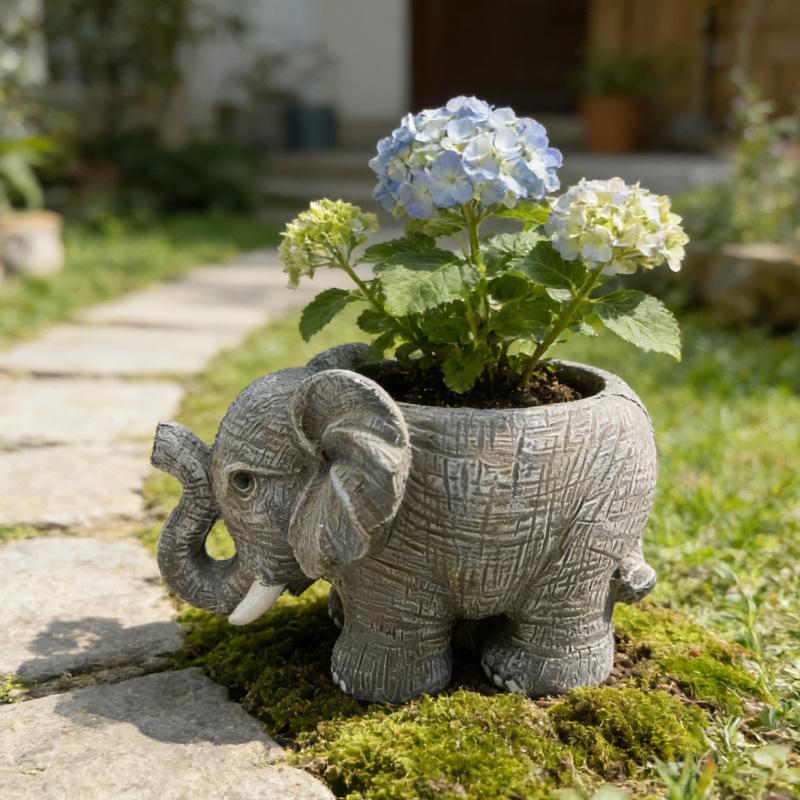 Resin cute elephant flower pot creative succulents potted outdoor garden gardening decorations