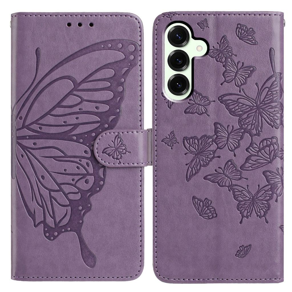 For Samsung Galaxy S25+ Case Butterfly Imprinted Wallet Stand PU Leather Flip Phone Cover with Strap