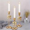 3pcs Vintage Golden Bow Candle Holder Intricate Metal Taper Candlelight for Romantic Home Table Wedding Festival Party Decor