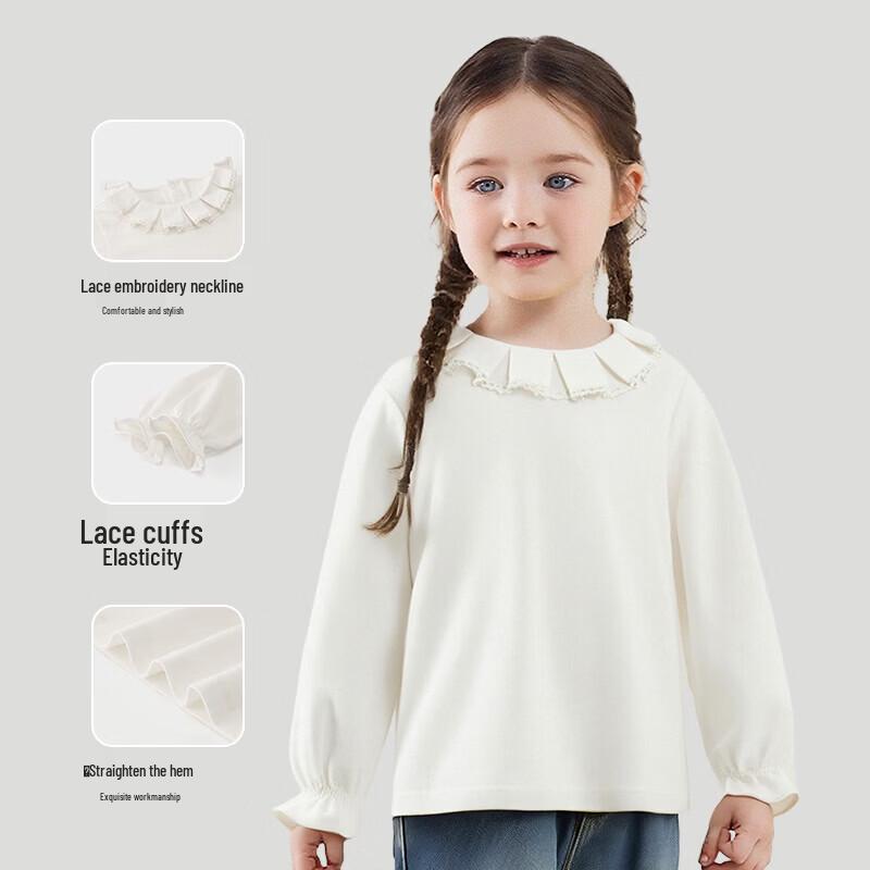 Girls' Cute Lace Trim Round Neck Long-Sleeve Top