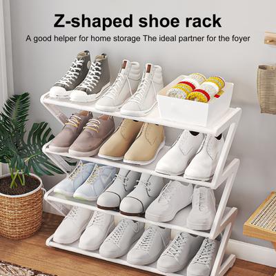 Shoe Storage Rack 4 Tiers Easy Installation Stable Free Standing Large Capacity Z-shaped Home Dorm Entryway Shoe Organizer Shoe Shelf
