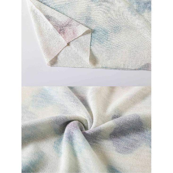 Women Short Sleeve Knit Sweater Crew Neck Breathable Pullover Tops Stylish Geometric Print Color Block Sun Protection Knitwears