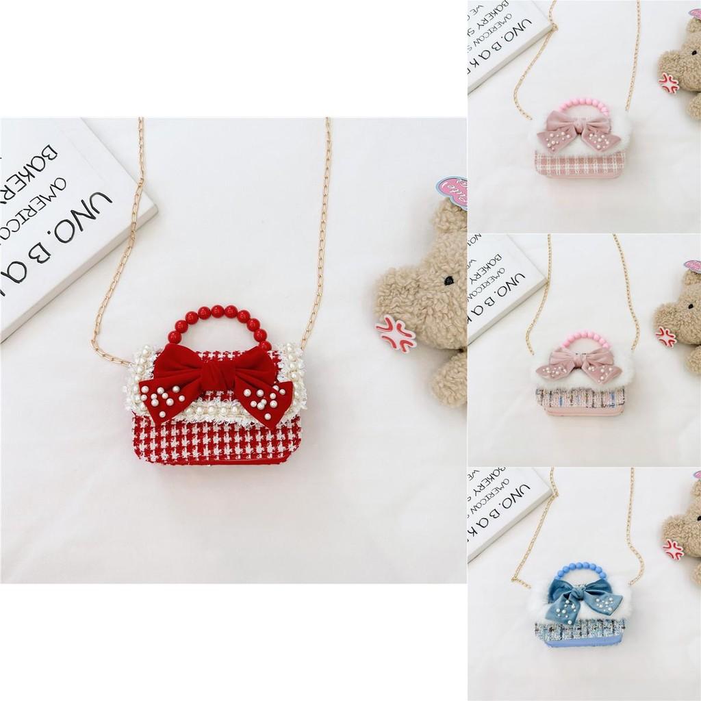 Stylish Girls Pearl Handbag With Chic Chain Strap And Adorable Bow Pattern For Toddlers