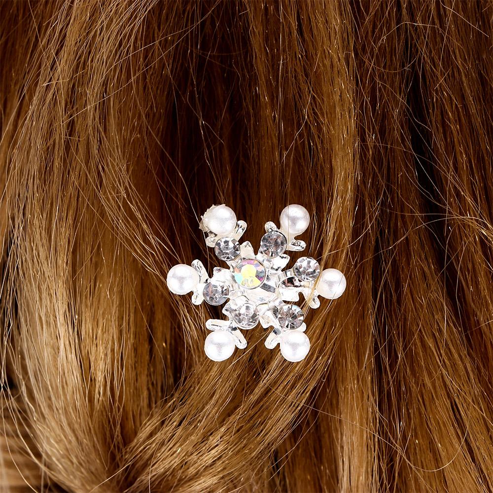 Delicate Women Bridal Snowflake Hair Pin Hair Clips Headwear Pearl Flower Crystal Rhinestone