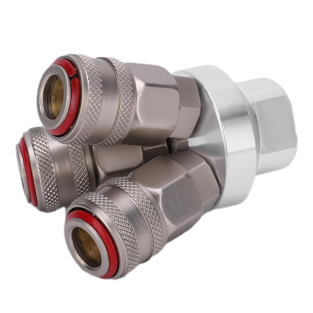 3 Way Connector Chrome Plated Pneumatic Component Carbon Steel G1 4in Thread Quick Coupler