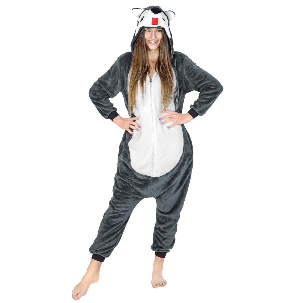 Warm men's pajamas kigurumi husky onesie jumpsuit adult costume m Husky Onesie Costume - M