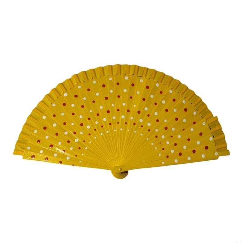

Flamenco Spanish Folding Fan Dots Pattern Modern Classical Vintage Hand Fan for Dance Perfornamnces Party X3UC
