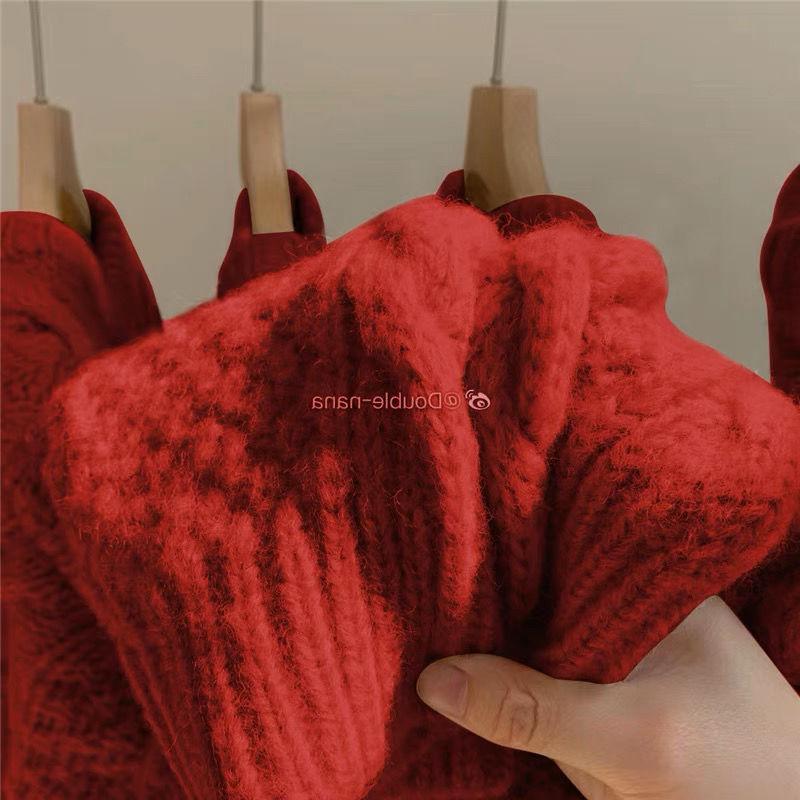 Damen Übergröße Roter Zopfstrickpullover - Dick, Locker, Perfekt für Weihnachten und Winter