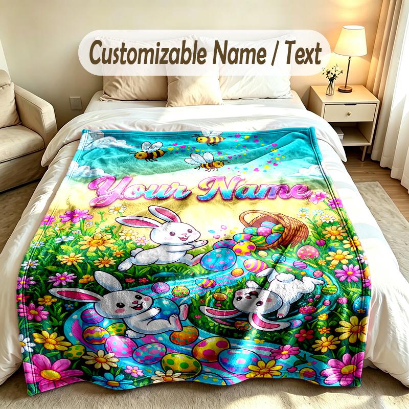 Coperta Morbida Tema Coniglietto Pasquale Personalizzata Stampa Testo Nome Personalizzato Coperta Calda Decorazione Divano Casa Camera da Letto