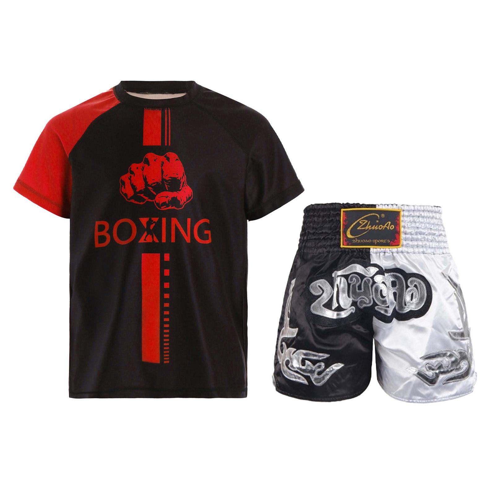 

Хлопчачий боксерський костюм Тренувальний набір Дихаюча футболка з кольоровими блоками та шорти для дітей Спорт Фітнес 5-6 Years