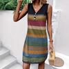 Knitted vest dress European and American new color matching sleeveless fashion V-neck seaside vacation dress