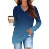 Women's Fashionable Oversized V-Neck T-Shirt With Gradient Print Long-Sleeved Pullover Top
