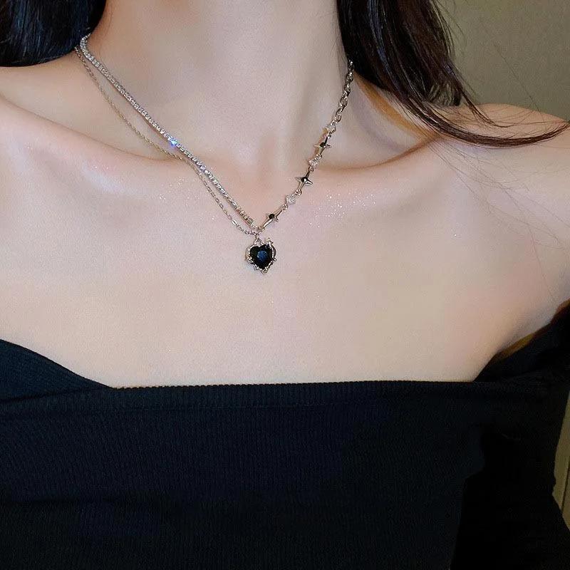 Pink Purple Zircon Star Heart Necklace Y2K Irregular Love Crystal Choker Egirl Collar Necklaces Women Jewelry Accessories