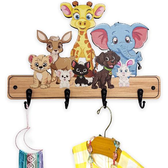 Wooden Decorative Cute Animals Children s Colorful Wall Hanging Coat Rack Hooks Kids Room Clothes Hanger
