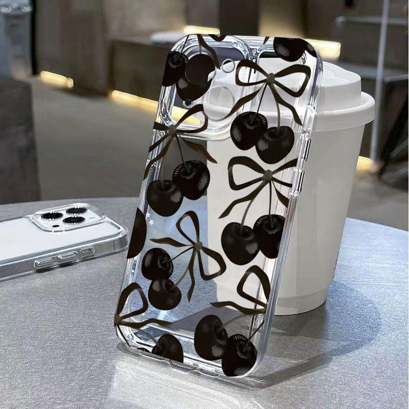 Black Cherry Phone Case for iPhone 17 Air 16 15 14 13 12 11 Pro Max Plus Mini Xs X 8 7 Soft Transparent Cover Fundas Accessory