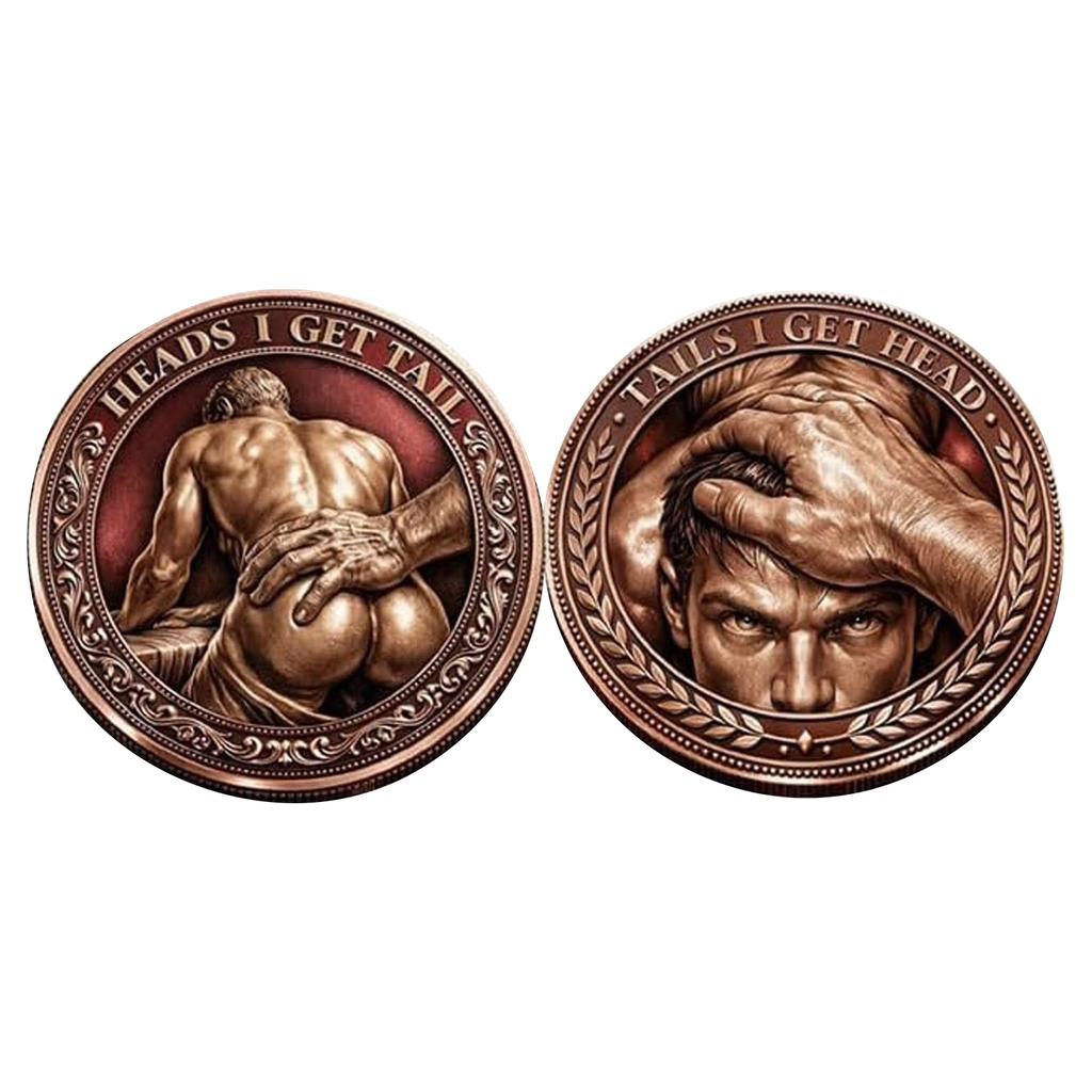 Pride Decision Coin, Heads I Get Tail/Tails I Get Head Commemorative Coin, Male Intimacy Couple Decision , Double-Sided  , Adult Humor Challenge