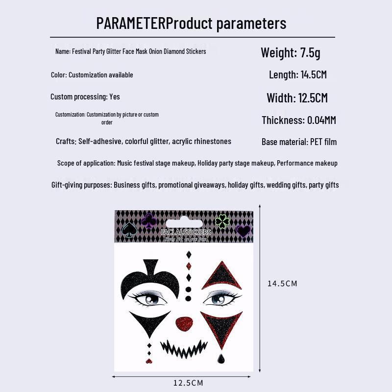 Custom Festival Party Glitter Face Stickers for Christmas & Halloween Makeup