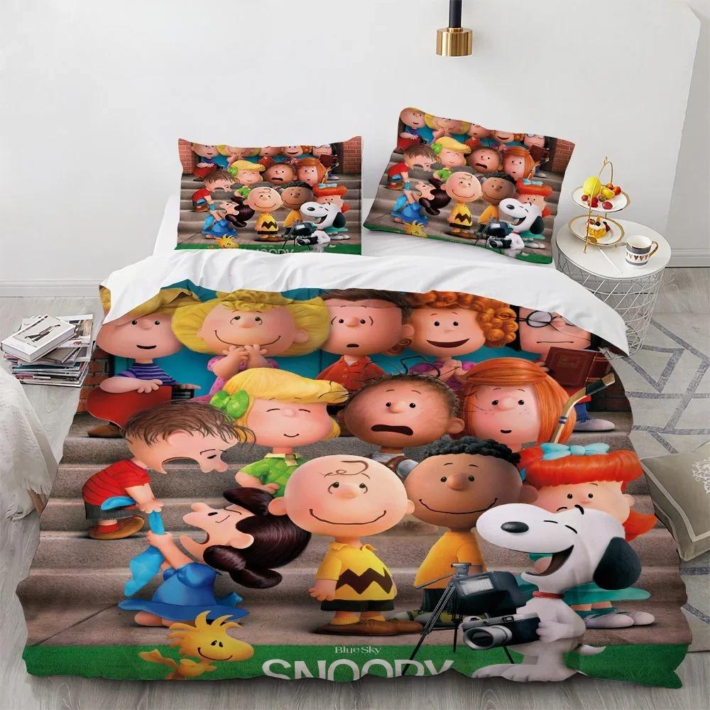 Snoopy Children's Microfibre Duvet Covers 3-Piece for Teenagers Adult Duvet Cover Cartoon Comics Bedding with Zip Gift Cover