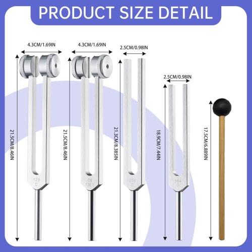 Doueh Healing Set Tuning Forks, 128Hz, 136.1Hz, 256Hz, 384Hz, with Hockey Puck Activator, for Chakra and Sound Therapy