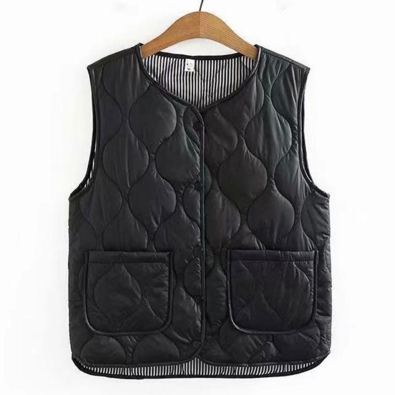 Women V Neck Fleece Lined Casual Vest Solid Color With Pockets