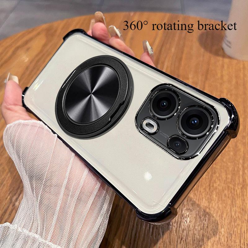 For OPPO Reno 13 Pro Case Transparent Electroplating 360° Rotating Bracket TPU Anti-fall Cover For OPPO Reno13 Pro Funda