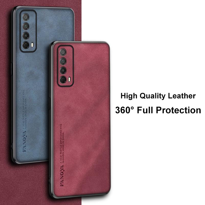 Luxury PU Leather Case For Huawei Y7A P Smart 2021 Back Cover Business Matte Silicone Shockproof Full Protection Phone Case