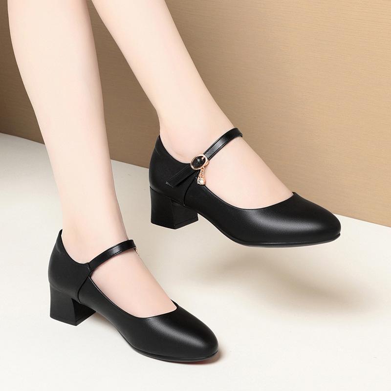 One-word buckle work shoes women's white leather shoes nurse professional single shoes soft sole comfortable women's shoes are not tired