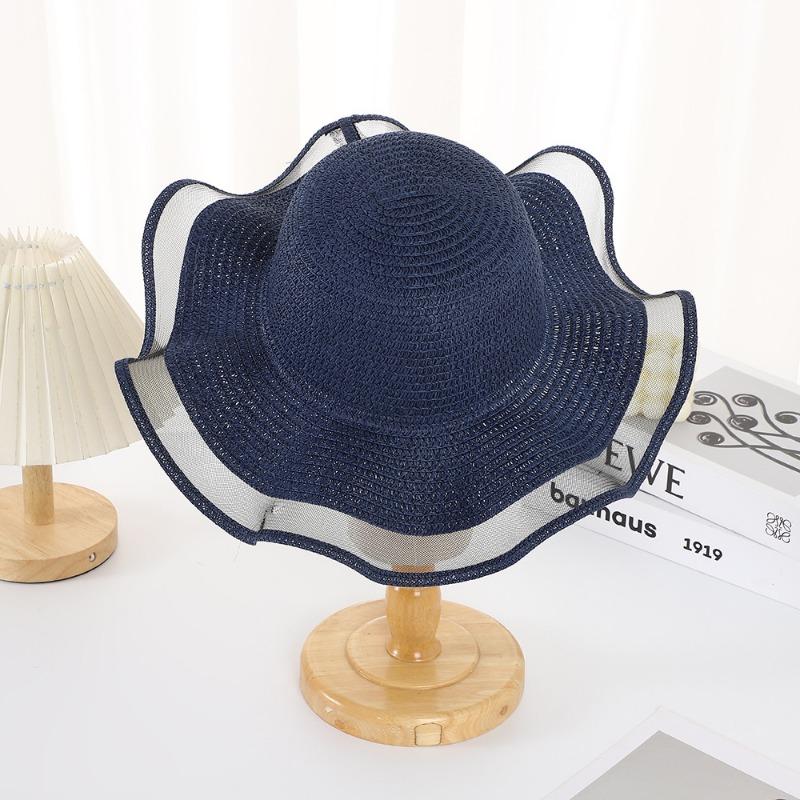 Sunscreen wavy edge straw hat high value DIY straw hat women's seaside sunshade breathable sunscreen straw hat