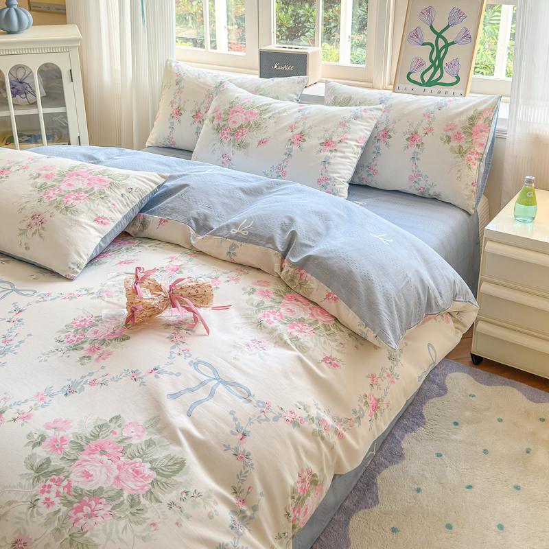3pc 100% Cotton Duvet Cover Set,no fill,Elegant Floral Soft Breathable And Skin-friendly, Single Queen Size for Bedding Set