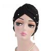 Women Big Flower Headband Cap Faux Pearl Decor Hijab Turban Hat Head Wrap