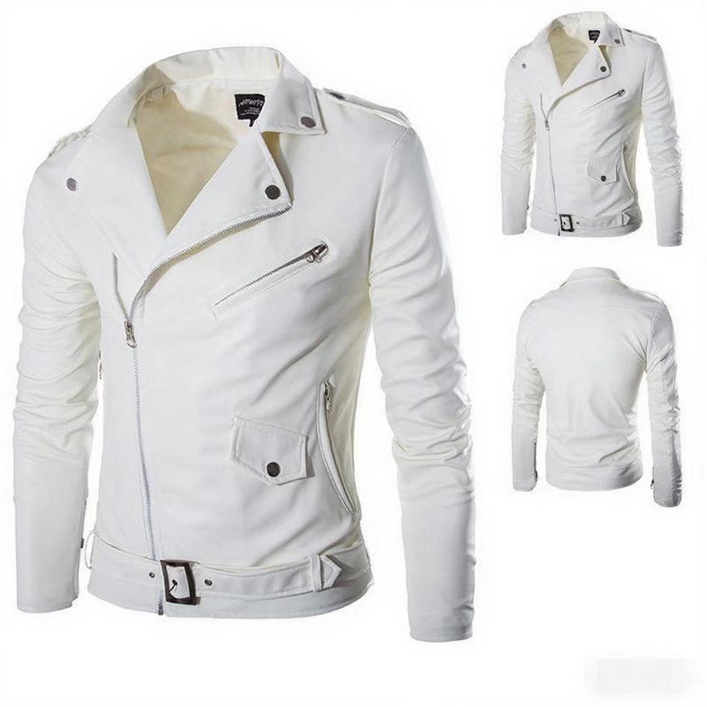 Spring Autumn Men's Leather Jacket Lapel Lace Up Leather Coat High Quality Fashion Casual Motorcycle Jackets Men
